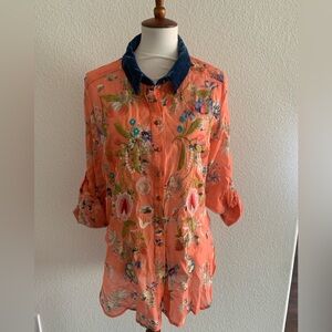 Floral Embroidered Button-Up Shirt